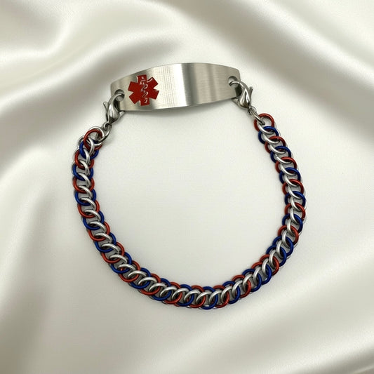 Silver, Red and Blue Medical Alert Replacement Bracelet