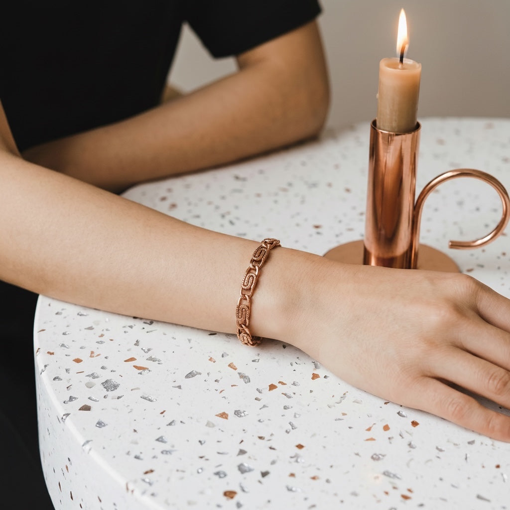 Premium Pure Copper Engraved Scroll Bracelet • Vintage Style • Plus Sizes Available