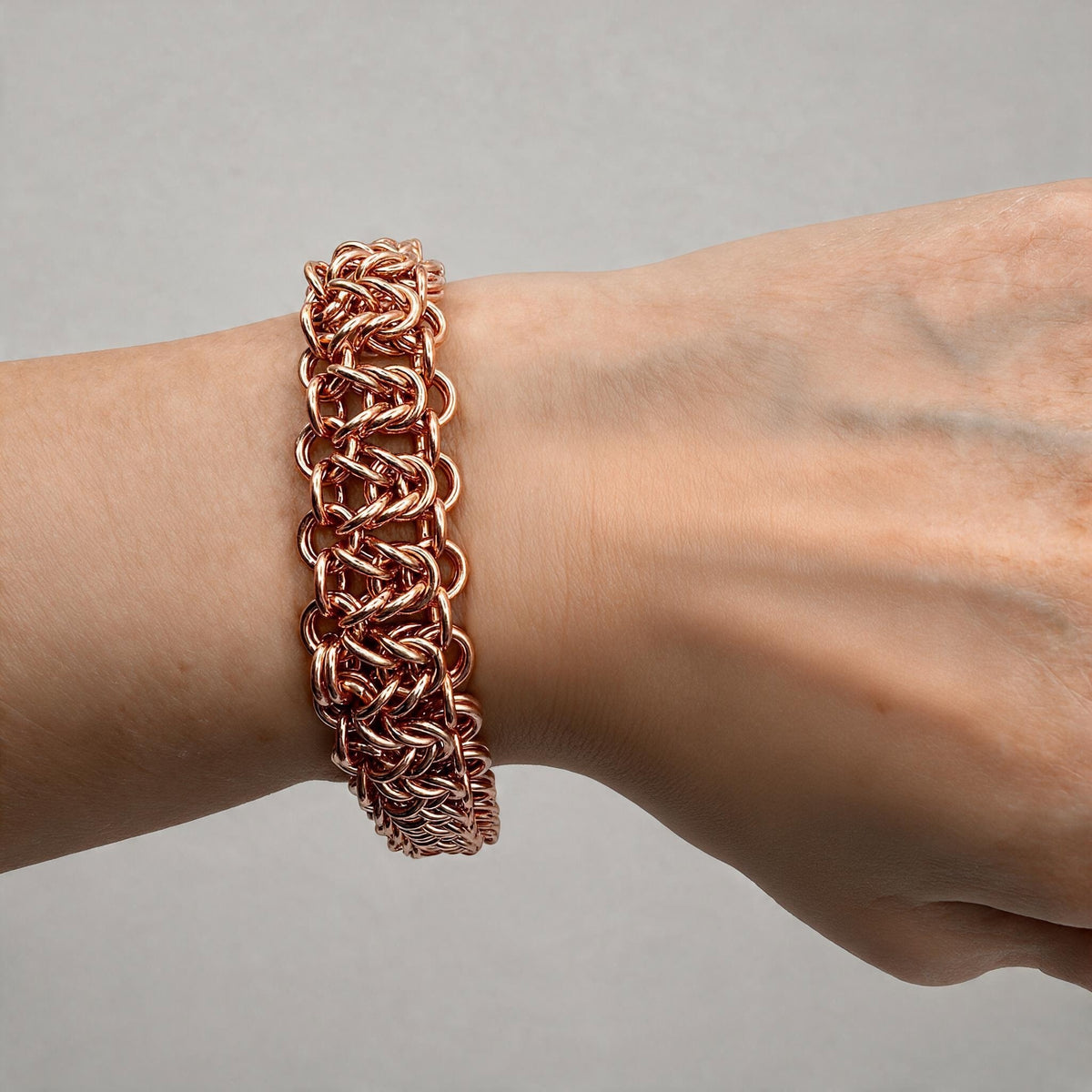 Copper Byzantine Ladder Bracelet – 5/8" Wide, 47g, Fold‑Over Clasp, 7.5" Length