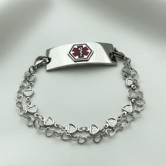 Double Heart Chain Medical Alert Replacement Bracelet