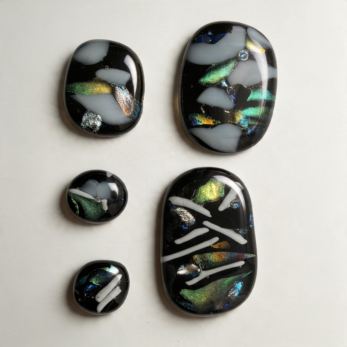 Dichroic Fused Glass Cabochons • lot of 5 • COE90 • Hand Made • Free Shipping • Jewelry Making