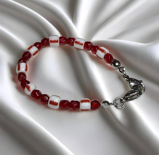 Vintage Red & White Porcelain‑Style Medical Alert Bracelet