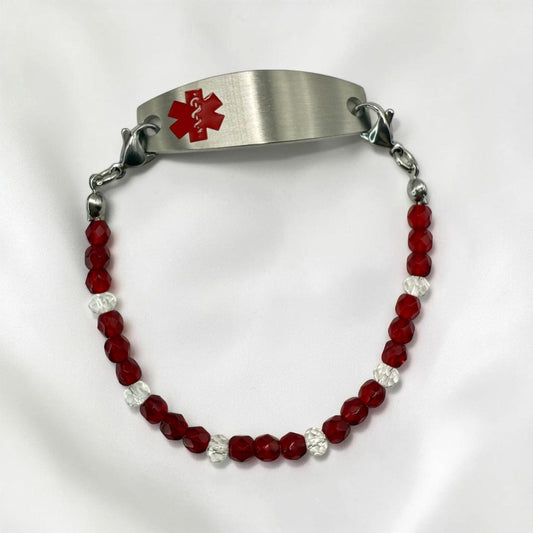 Red & Clear Crystal Medical Alert Bracelet