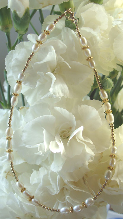 Gold White Pearl Bali Bracelet or Ankle Bracelet 2796