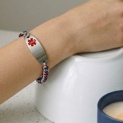 Silver, Red and Blue Medical Alert Replacement Bracelet