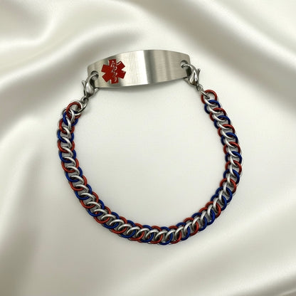 Silver, Red and Blue Medical Alert Replacement Bracelet