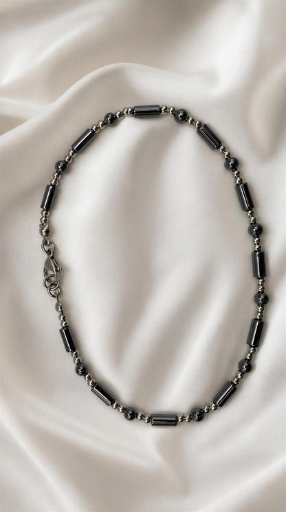 Polished Hematite • Stainless Steel Ankle Bracelet • Plus Size Available