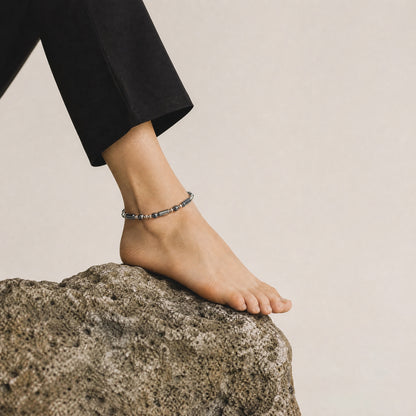 Polished Hematite • Stainless Steel Ankle Bracelet • Plus Size Available