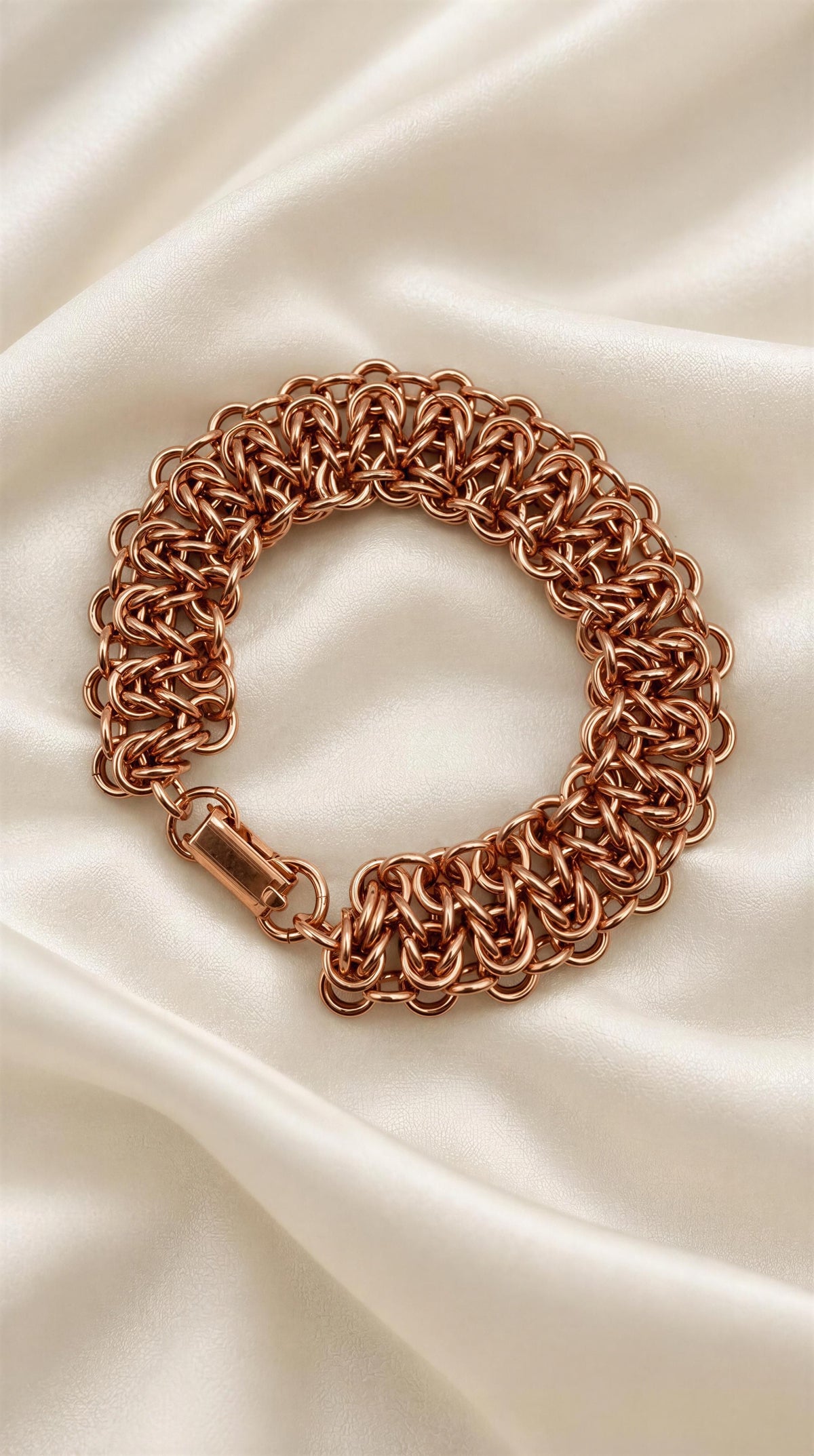 Copper Byzantine Ladder Bracelet – 5/8" Wide, 47g, Fold‑Over Clasp, 7.5" Length