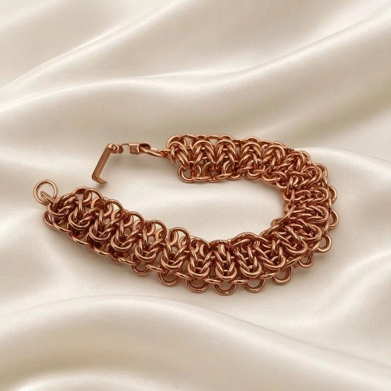 Copper Byzantine Ladder Bracelet – 5/8" Wide, 47g, Fold‑Over Clasp, 7.5" Length