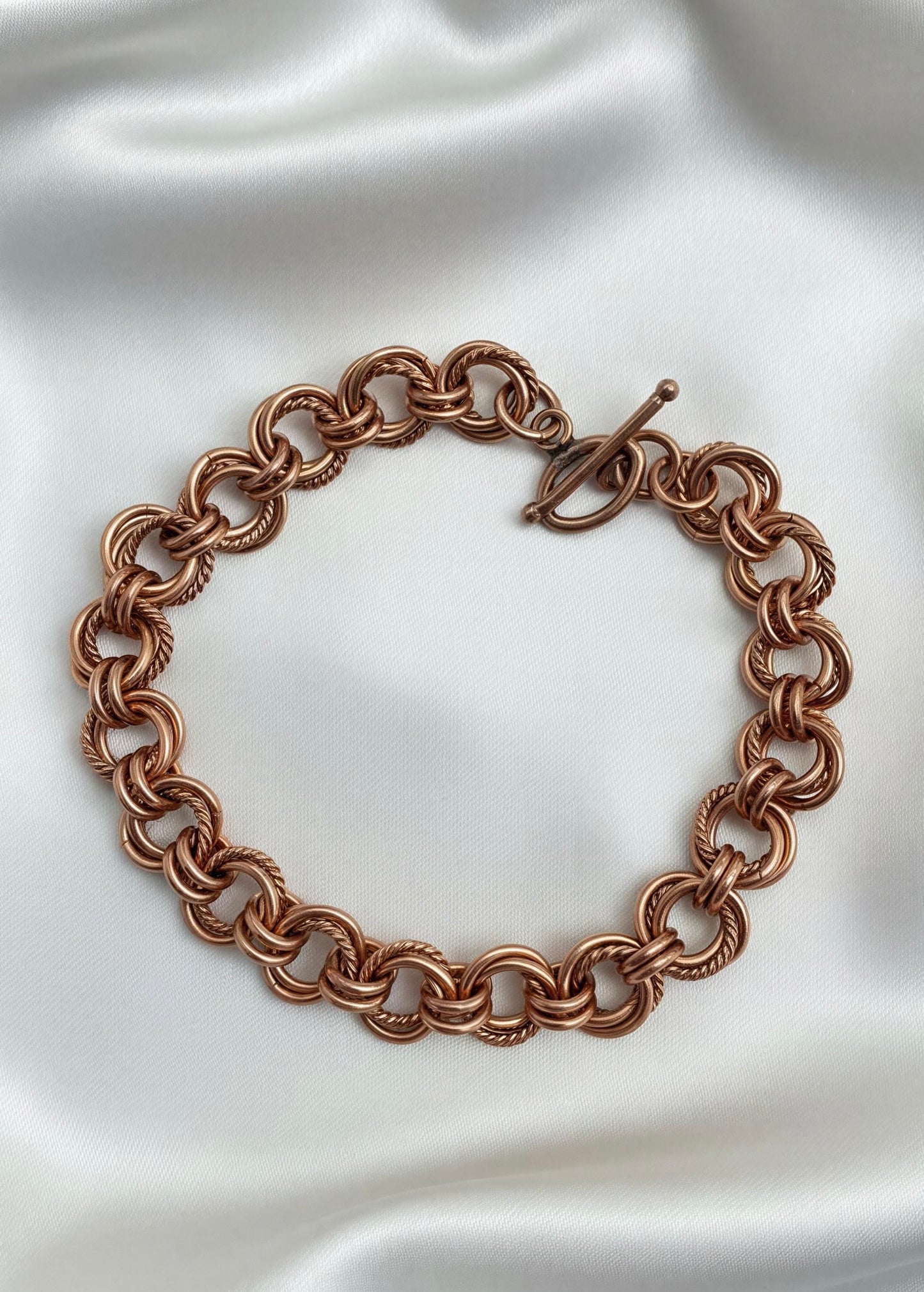 Handcrafted Copper Chainmaille Bracelet • Rosette Weave • Plus Size Options
