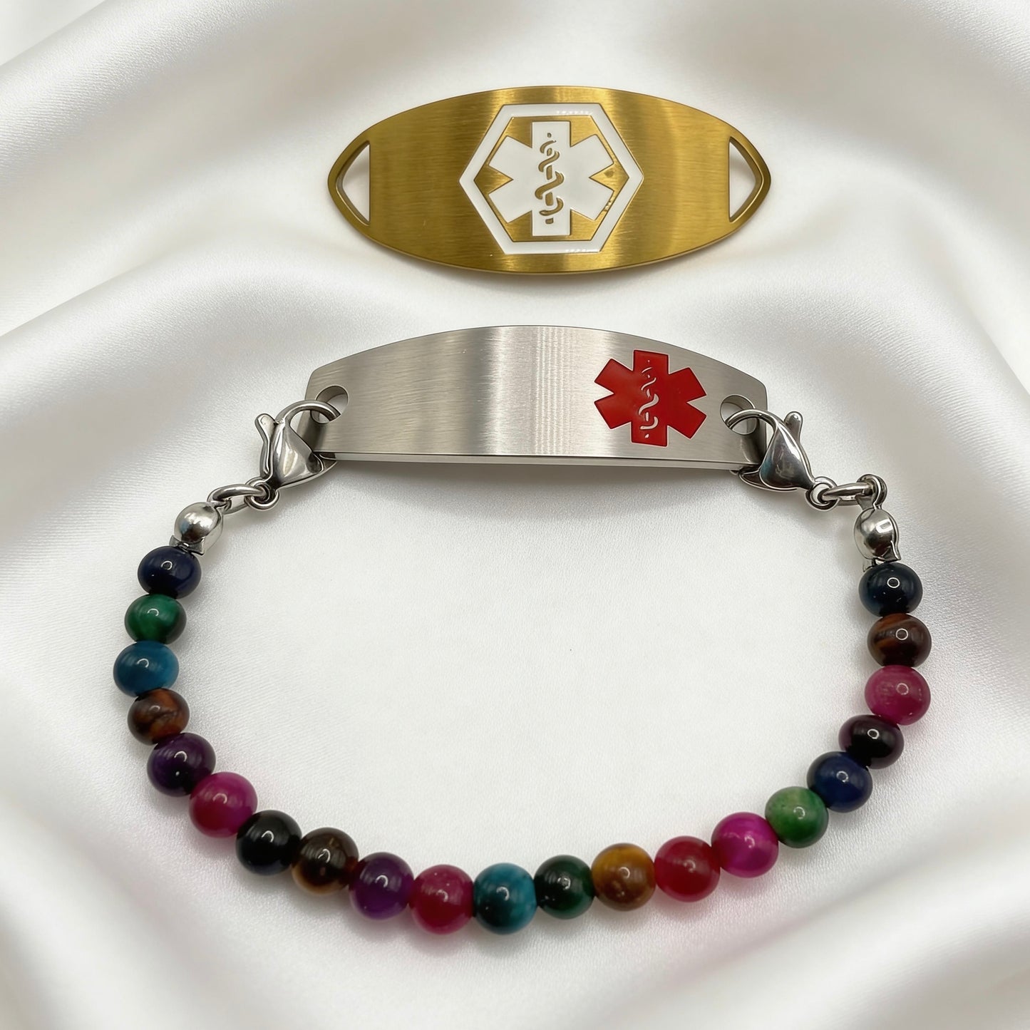 Multicolor Tigereye Medical Alert Replacement Bracelet