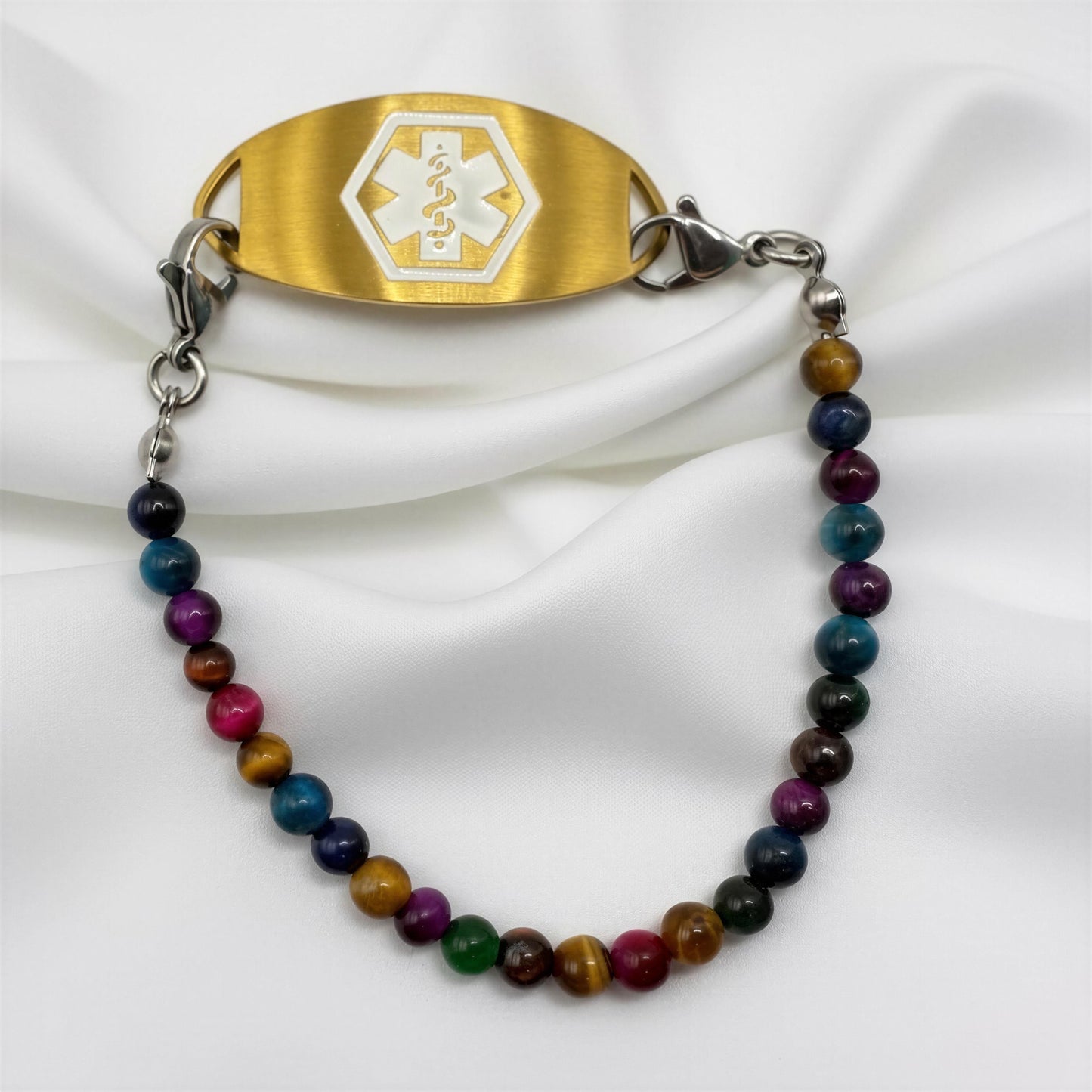 Multicolor Tigereye Medical Alert Replacement Bracelet