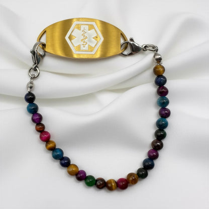 Multicolor Tigereye Medical Alert Replacement Bracelet