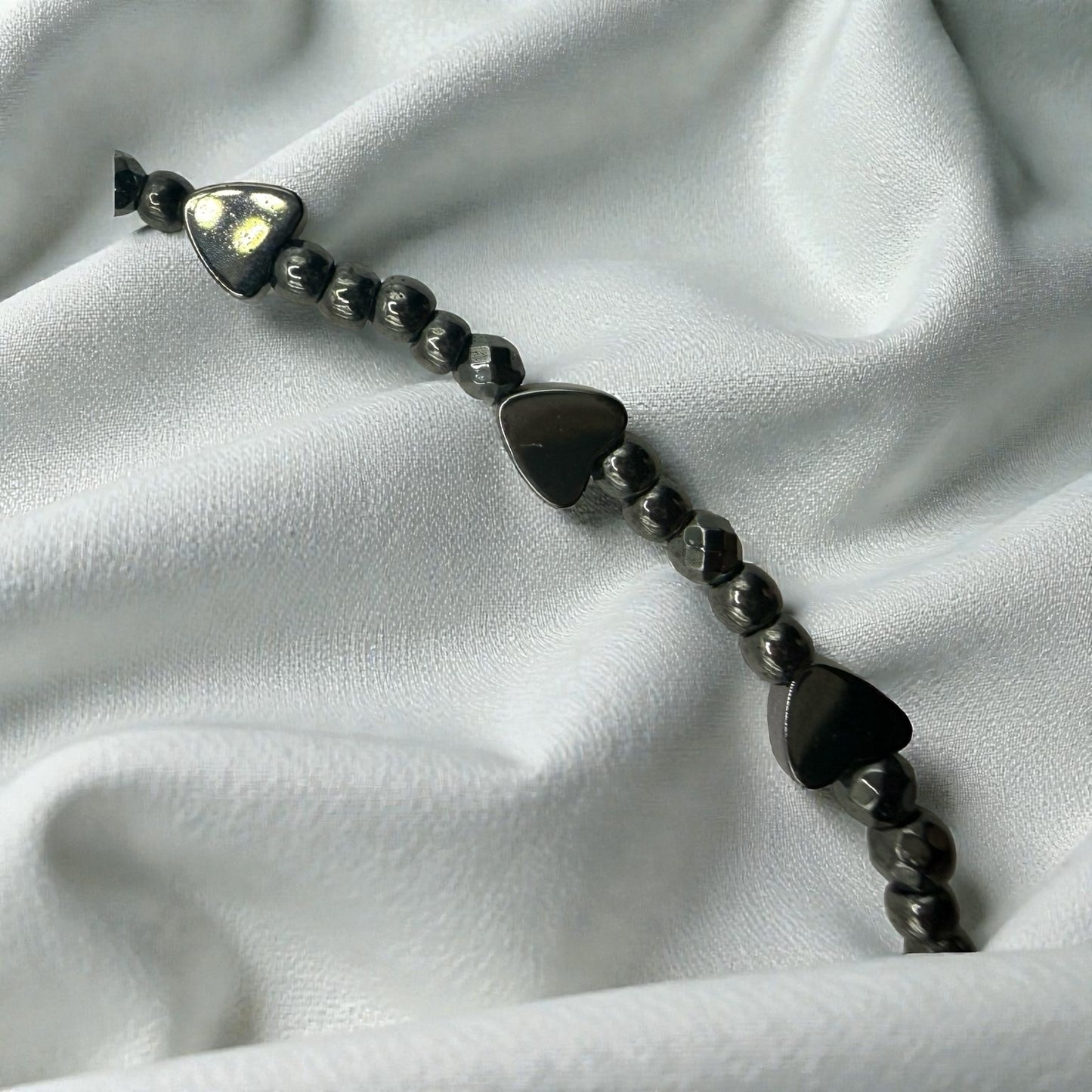 Polished Hematite Heart Ankle Bracelet • Summer Vacation Jewelry • Plus Size Available
