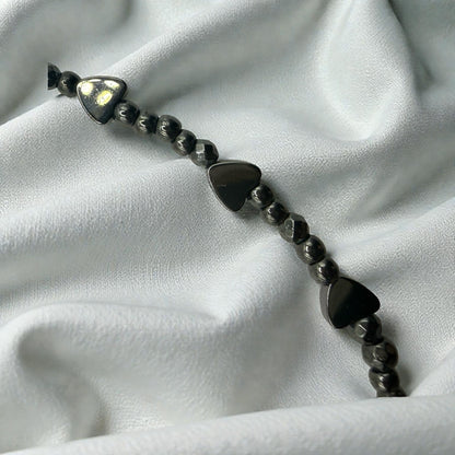 Polished Hematite Heart Ankle Bracelet • Summer Vacation Jewelry • Plus Size Available