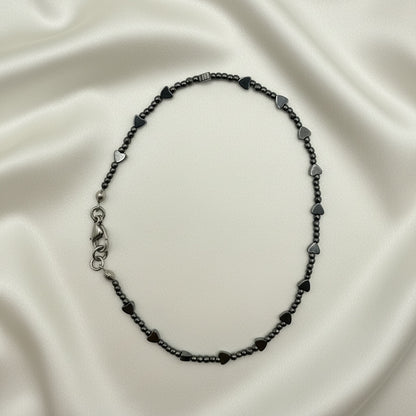 Polished Hematite Heart Ankle Bracelet • Summer Vacation Jewelry • Plus Size Available