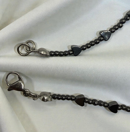 Polished Hematite Heart Ankle Bracelet • Summer Vacation Jewelry • Plus Size Available