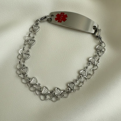 Double Heart Chain Medical Alert Replacement Bracelet