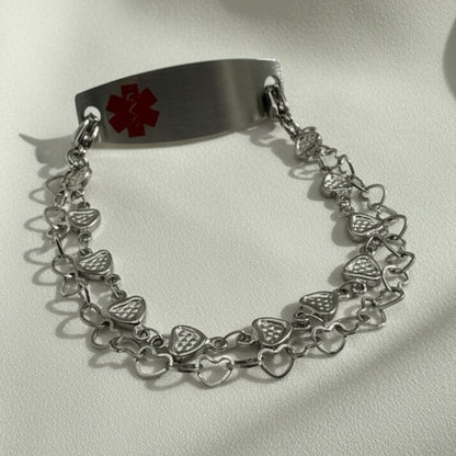 Double Heart Chain Medical Alert Replacement Bracelet