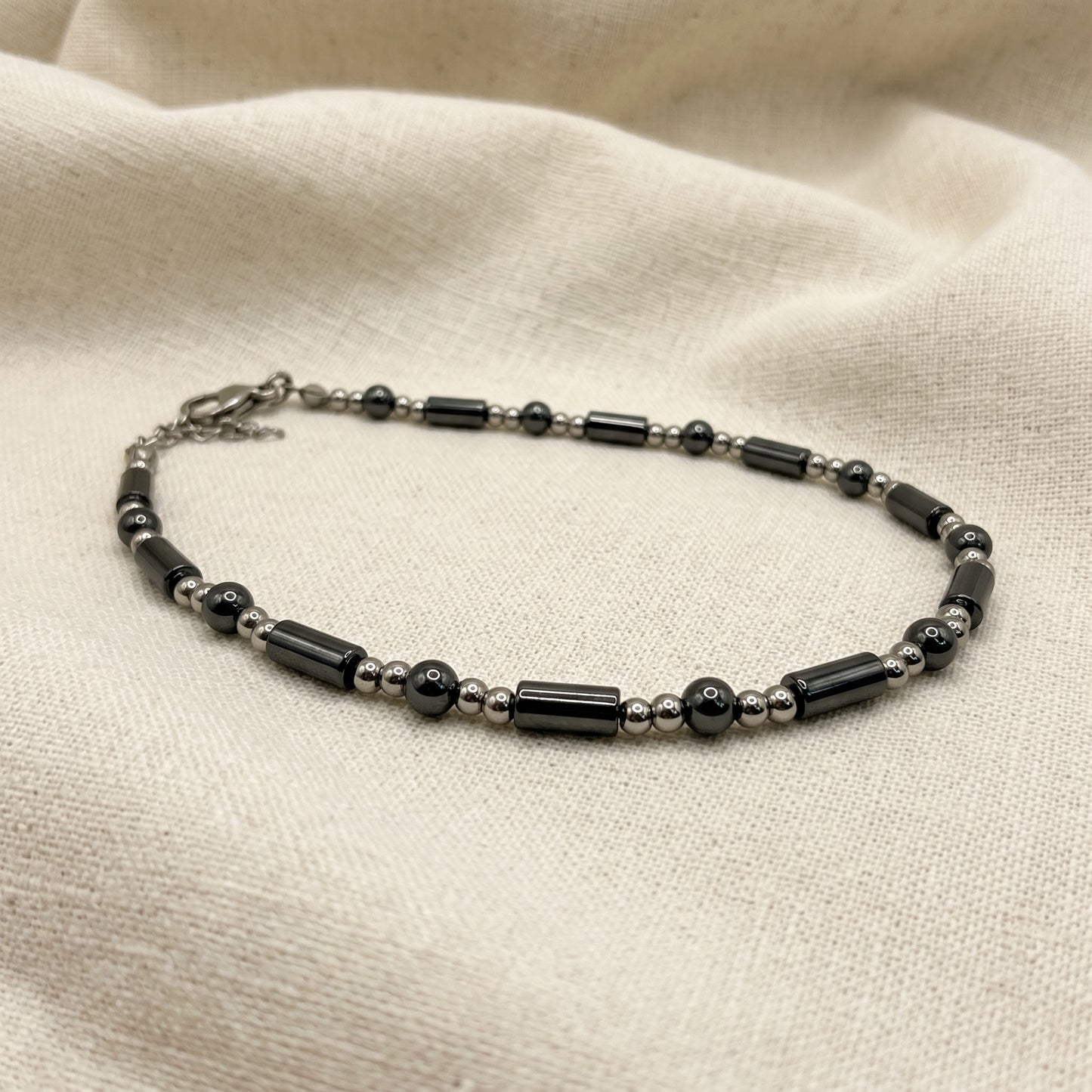 Polished Hematite • Stainless Steel Ankle Bracelet • Plus Size Available