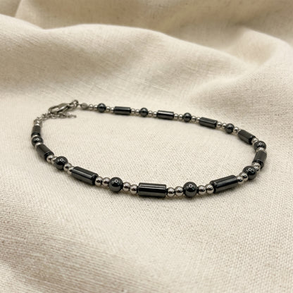 Polished Hematite • Stainless Steel Ankle Bracelet • Plus Size Available