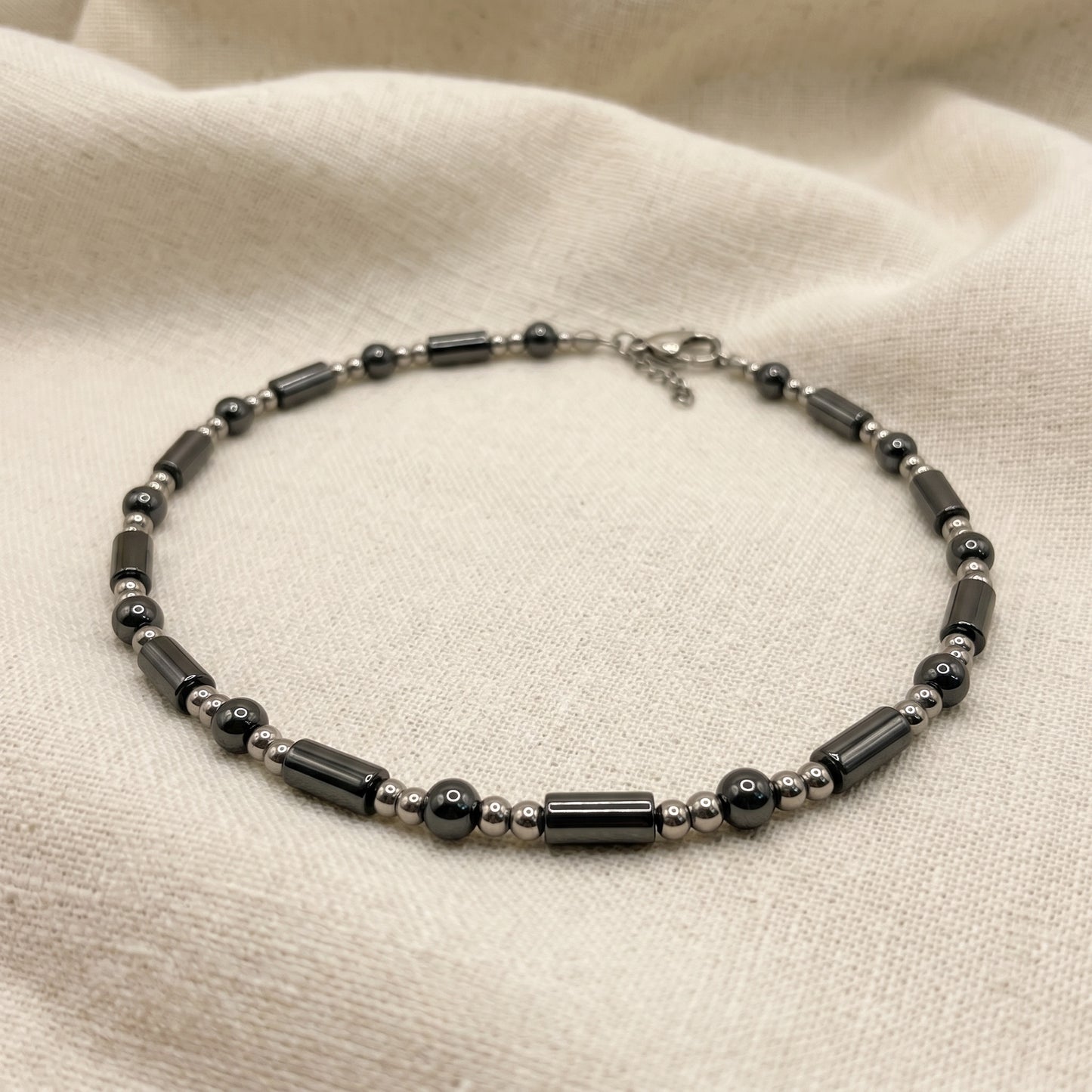 Polished Hematite • Stainless Steel Ankle Bracelet • Plus Size Available