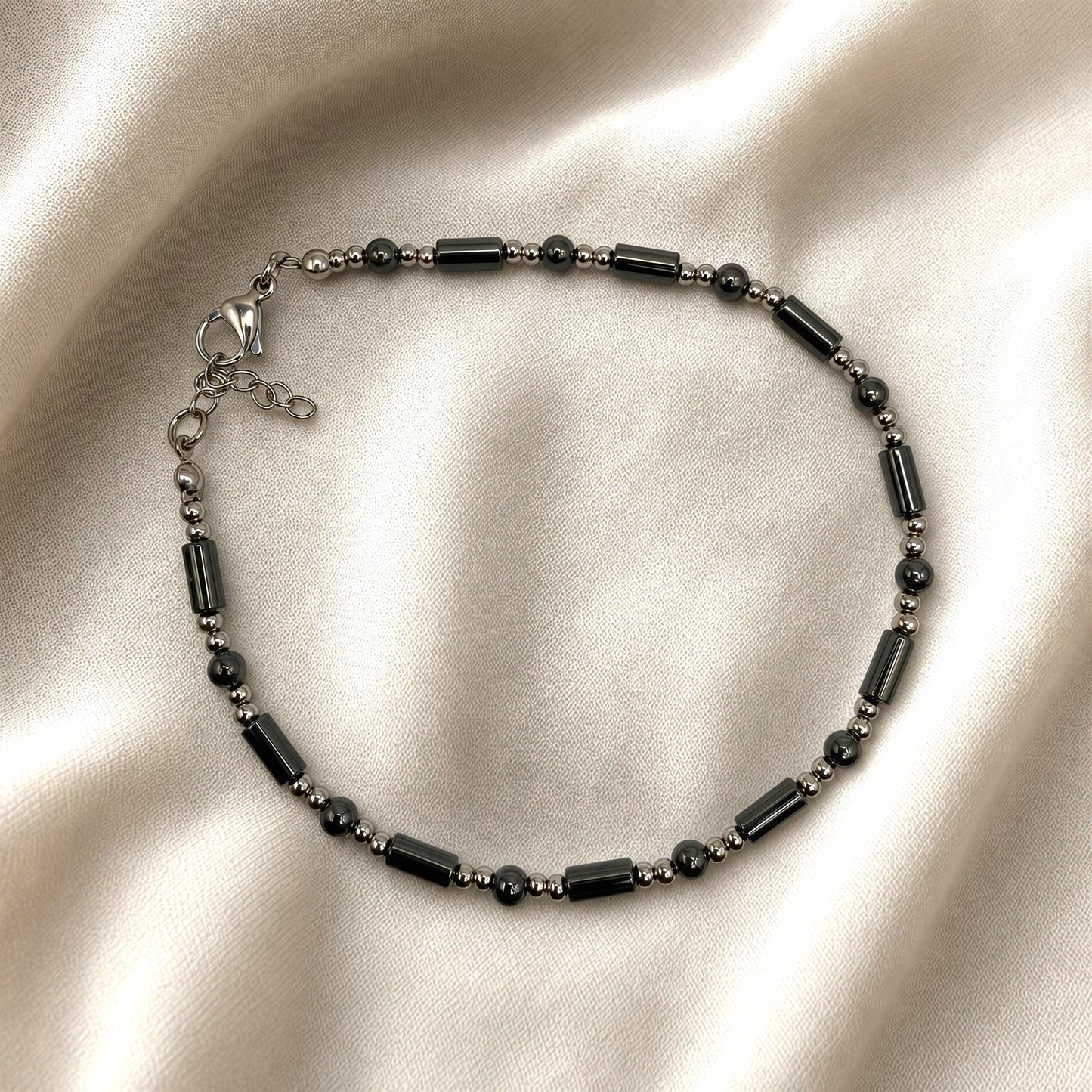 Polished Hematite • Stainless Steel Ankle Bracelet • Plus Size Available
