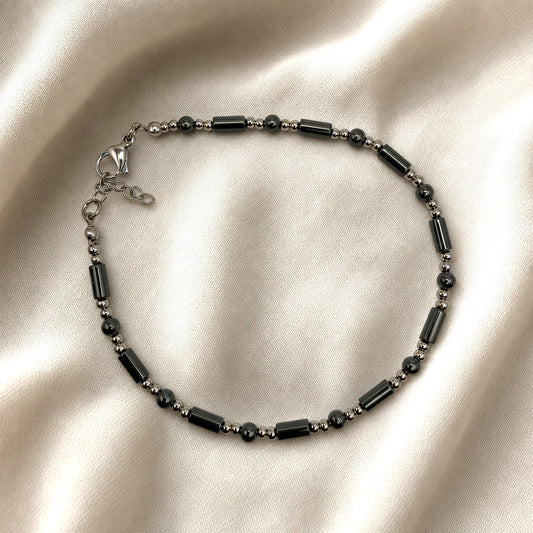 Polished Hematite • Stainless Steel Ankle Bracelet • Plus Size Available