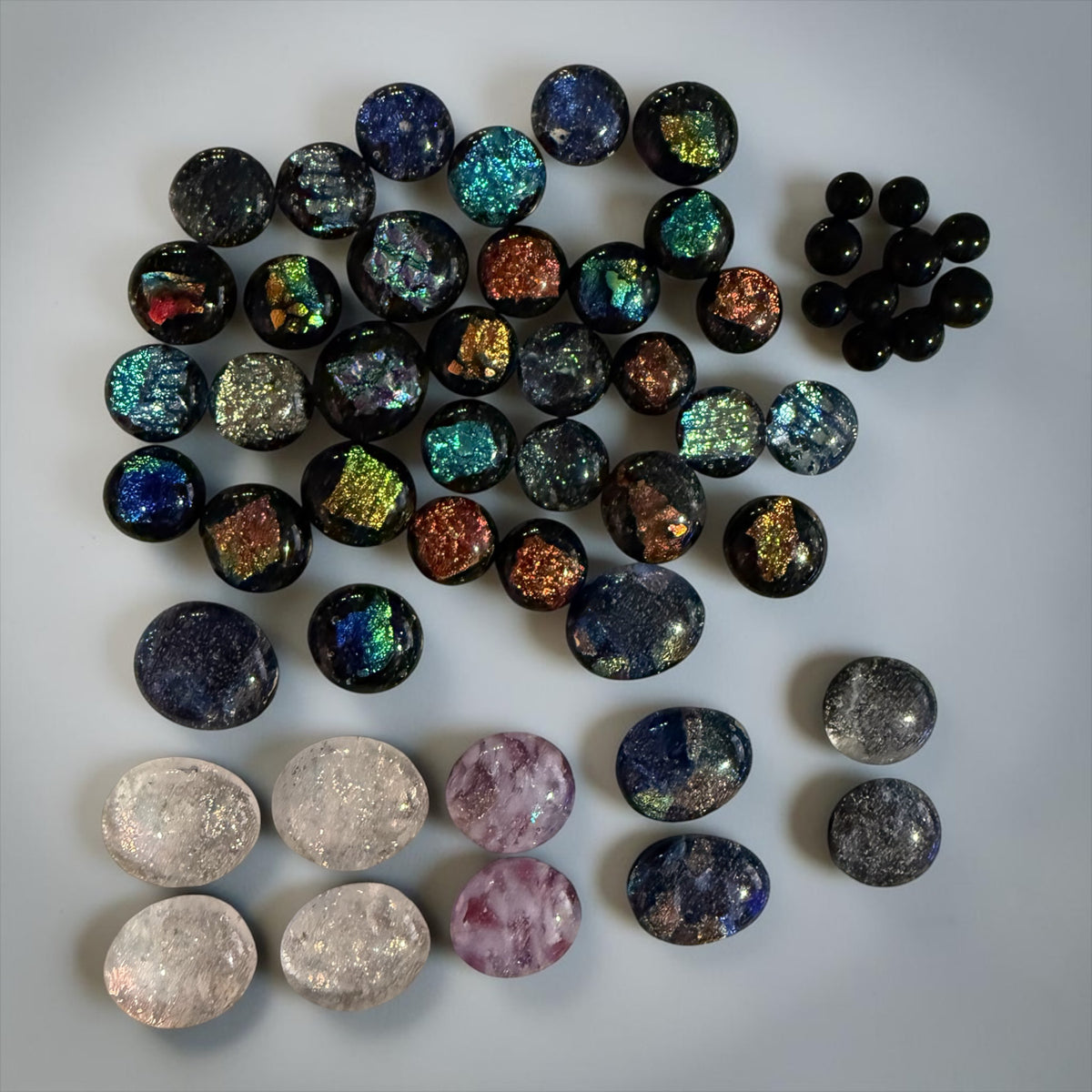 Dichroic Fused Glass Cabochons • lot of 40 plus bonus • COE90 • Hand Made • Free Shipping •  Jewelry Making