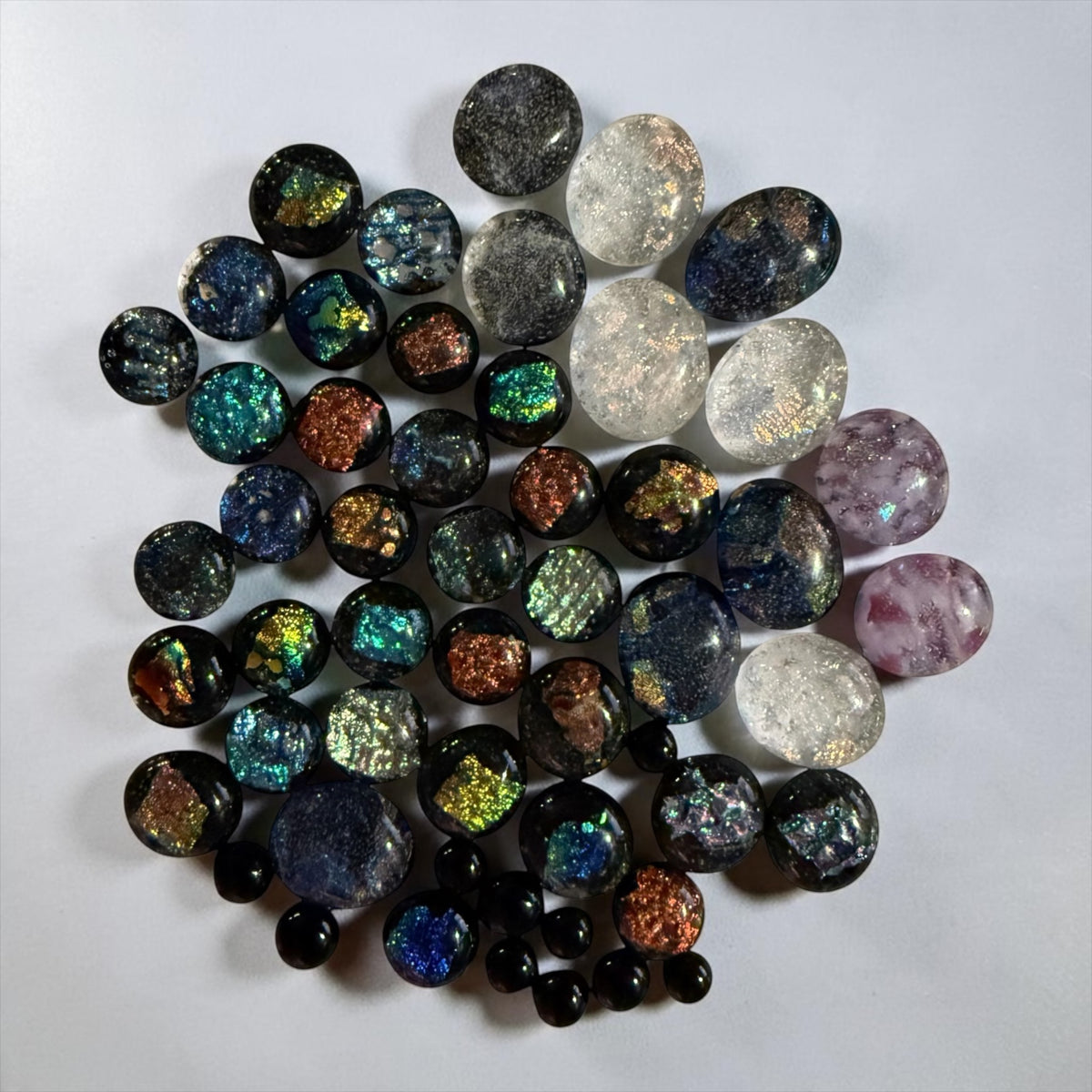 Dichroic Fused Glass Cabochons • lot of 40 plus bonus • COE90 • Hand Made • Free Shipping •  Jewelry Making