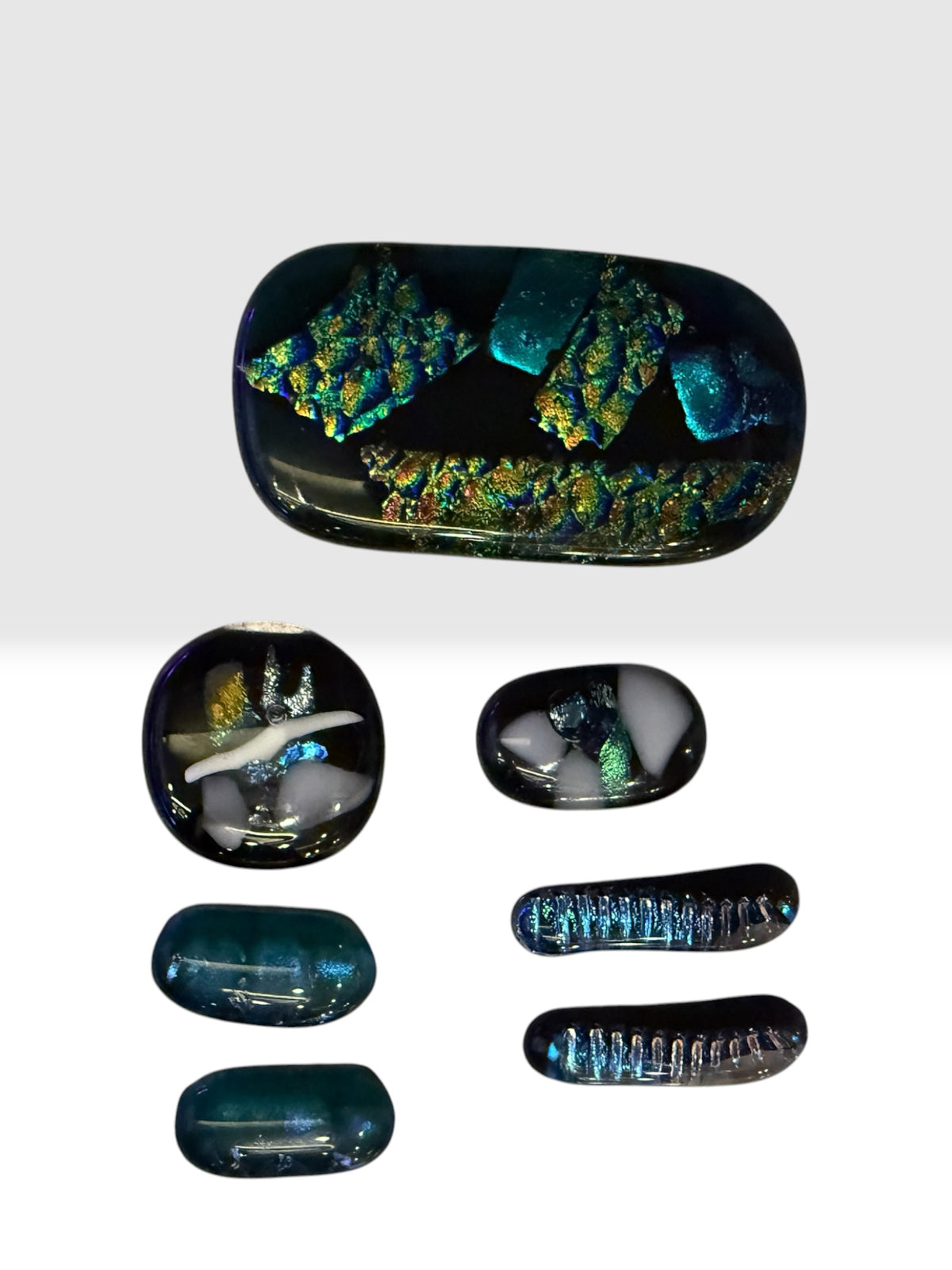 Dichroic Fused Glass Cabochons • lot of 7 including Statement Piece • COE90 • Hand Made • Free Shipping • Jewelry Making