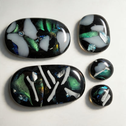 Dichroic Fused Glass Cabochons • lot of 5 • COE90 • Hand Made • Free Shipping • Jewelry Making