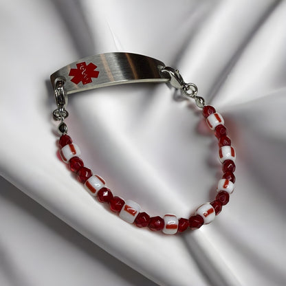 Vintage Red & White Porcelain‑Style Medical Alert Bracelet