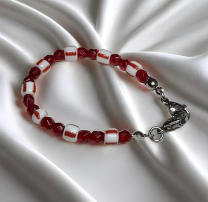 Vintage Red & White Porcelain‑Style Medical Alert Bracelet
