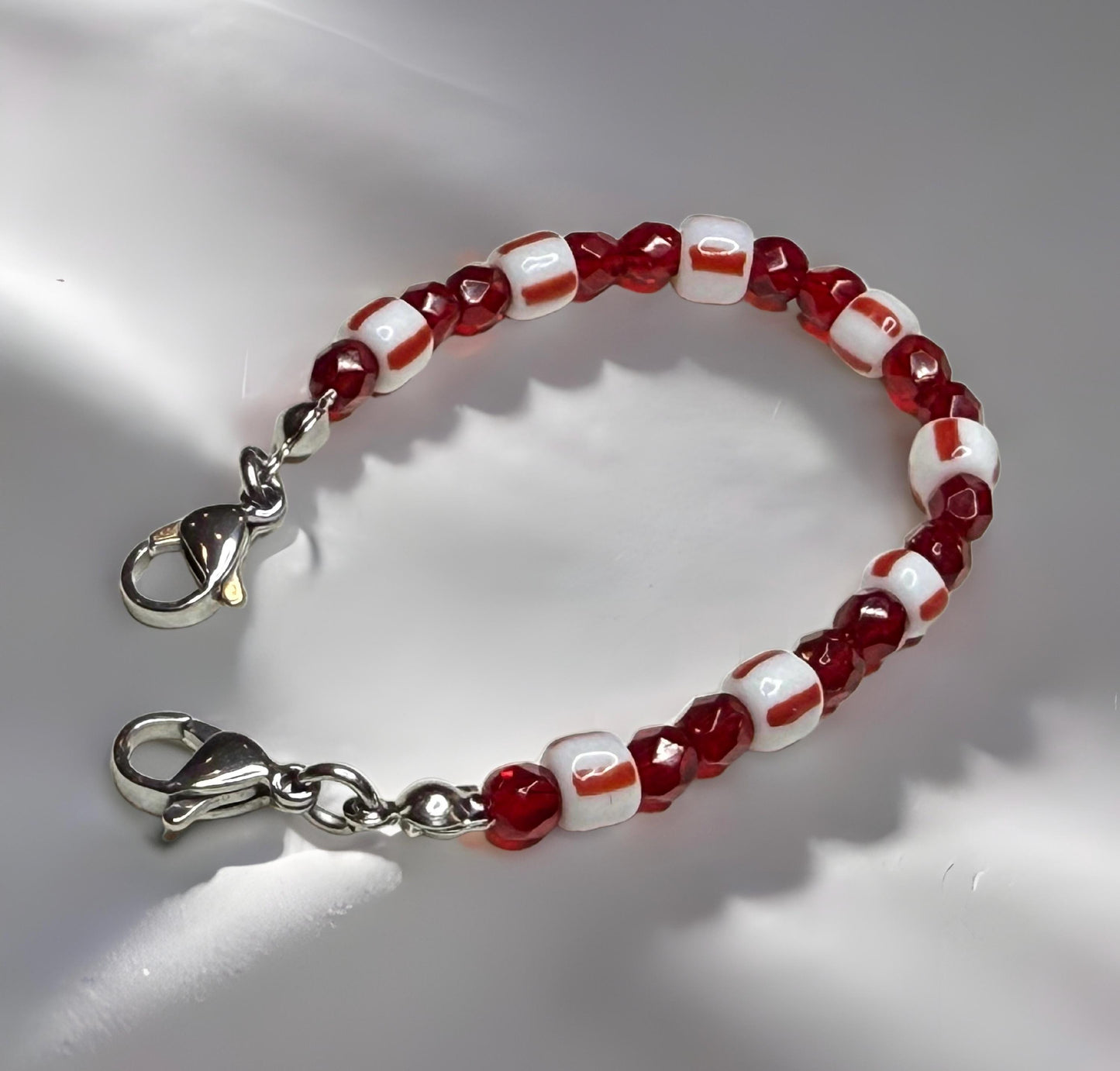 Vintage Red & White Porcelain‑Style Medical Alert Bracelet