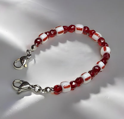 Vintage Red & White Porcelain‑Style Medical Alert Bracelet