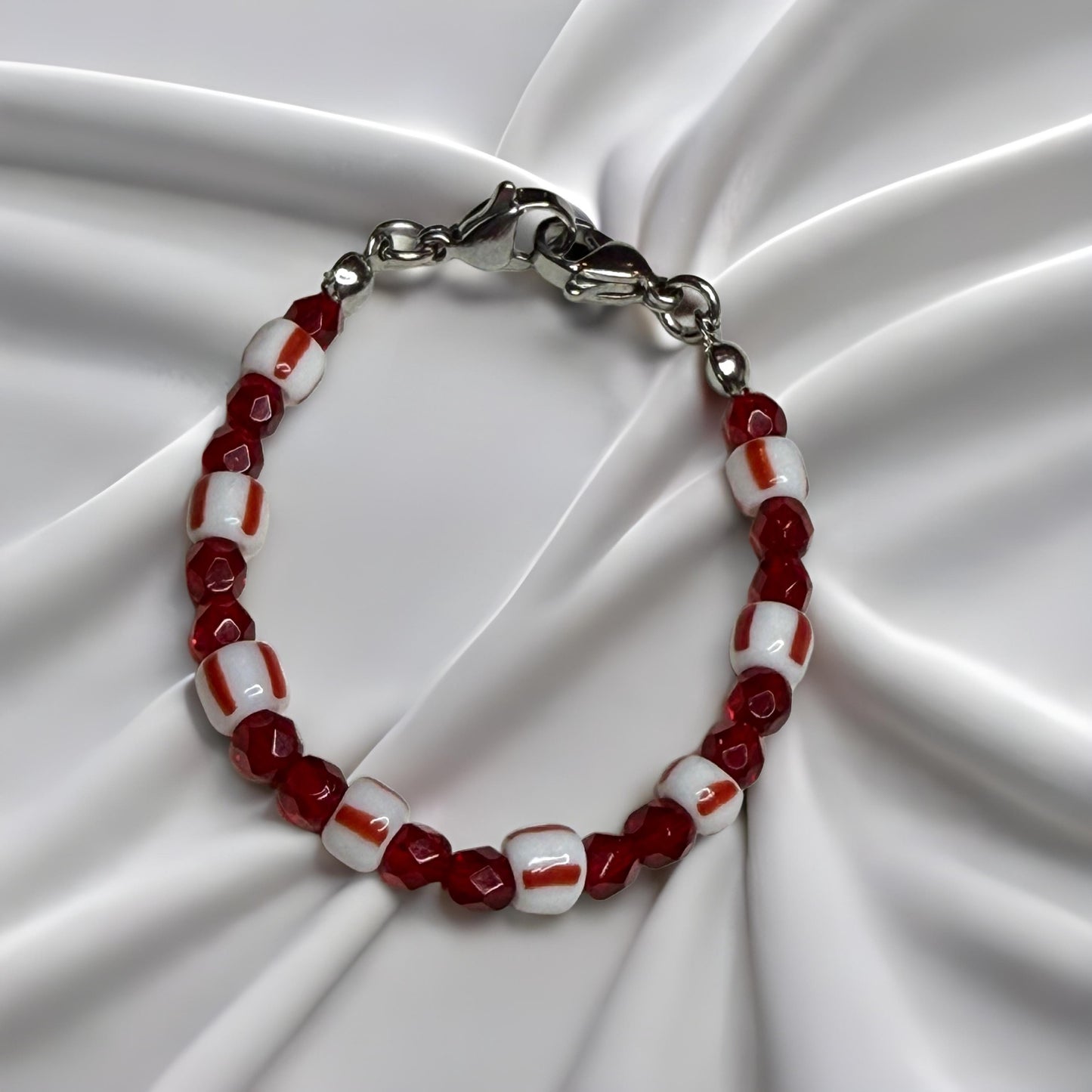 Vintage Red & White Porcelain‑Style Medical Alert Bracelet