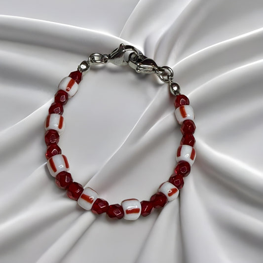 Vintage Red & White Porcelain‑Style Medical Alert Bracelet
