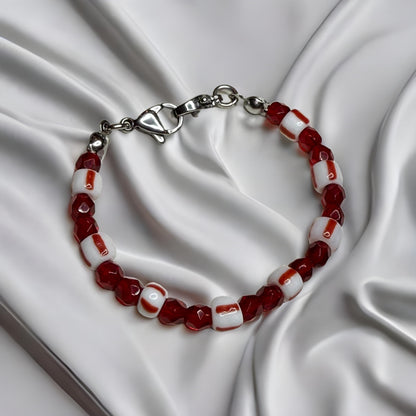Vintage Red & White Porcelain‑Style Medical Alert Bracelet