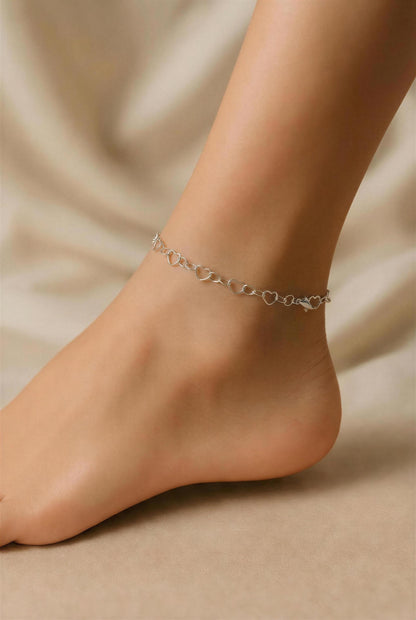 Sterling Silver Heart Chain Anklet