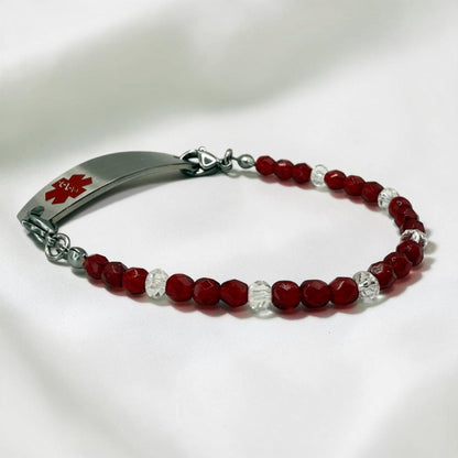 Red & Clear Crystal Medical Alert Bracelet