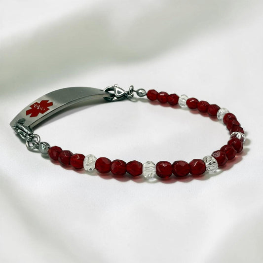 Red & Clear Crystal Medical Alert Bracelet