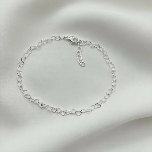 Sterling Silver Heart Chain Anklet