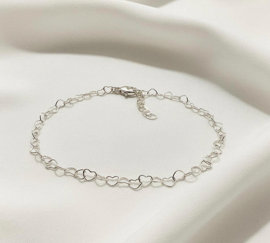 Sterling Silver Heart Chain Anklet