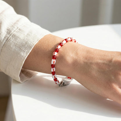 Vintage Red & White Porcelain‑Style Medical Alert Bracelet