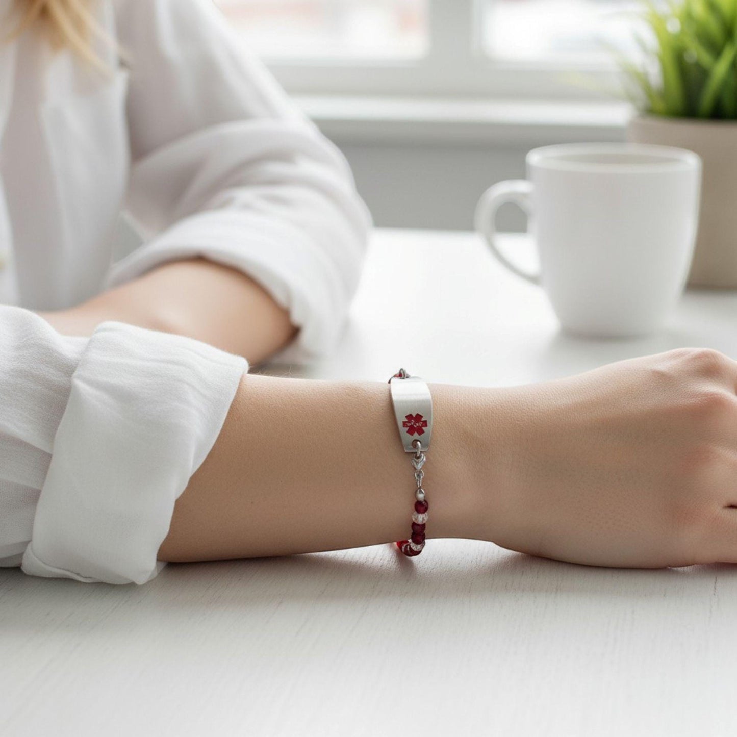 Red & Clear Crystal Medical Alert Bracelet