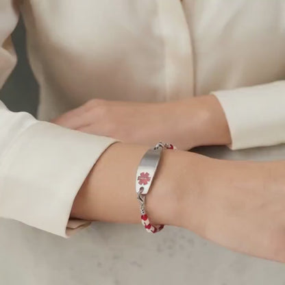 Vintage Red & White Porcelain‑Style Medical Alert Bracelet