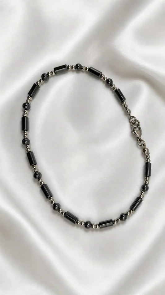 Polished Hematite • Stainless Steel Ankle Bracelet • Plus Size Available