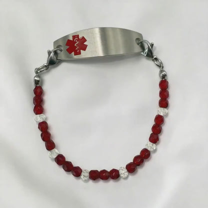 Red & Clear Crystal Medical Alert Bracelet